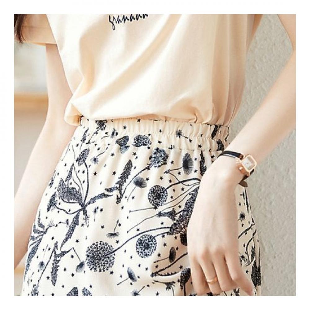 Navava Women Printing Flower Short Sleeve Skirt Two Piece Set No392