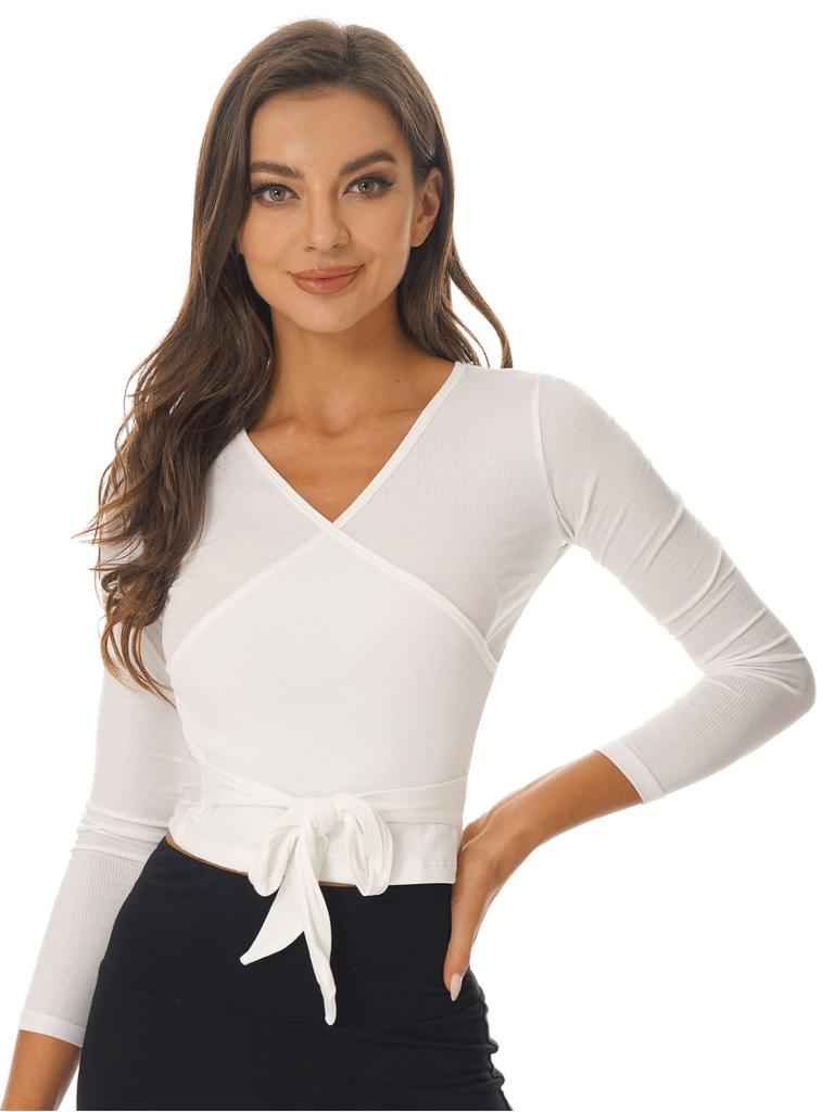 Women Solid Color Wrap Jacket Ballet Jacket Bolero Long Sleeve Wrap Top Dancewear for Gym Yoga Ballet Modern Dance