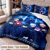 Custom Name Text 3Pcs Bedding Set Blue Lock Duvet Cover And Two Pillowcases