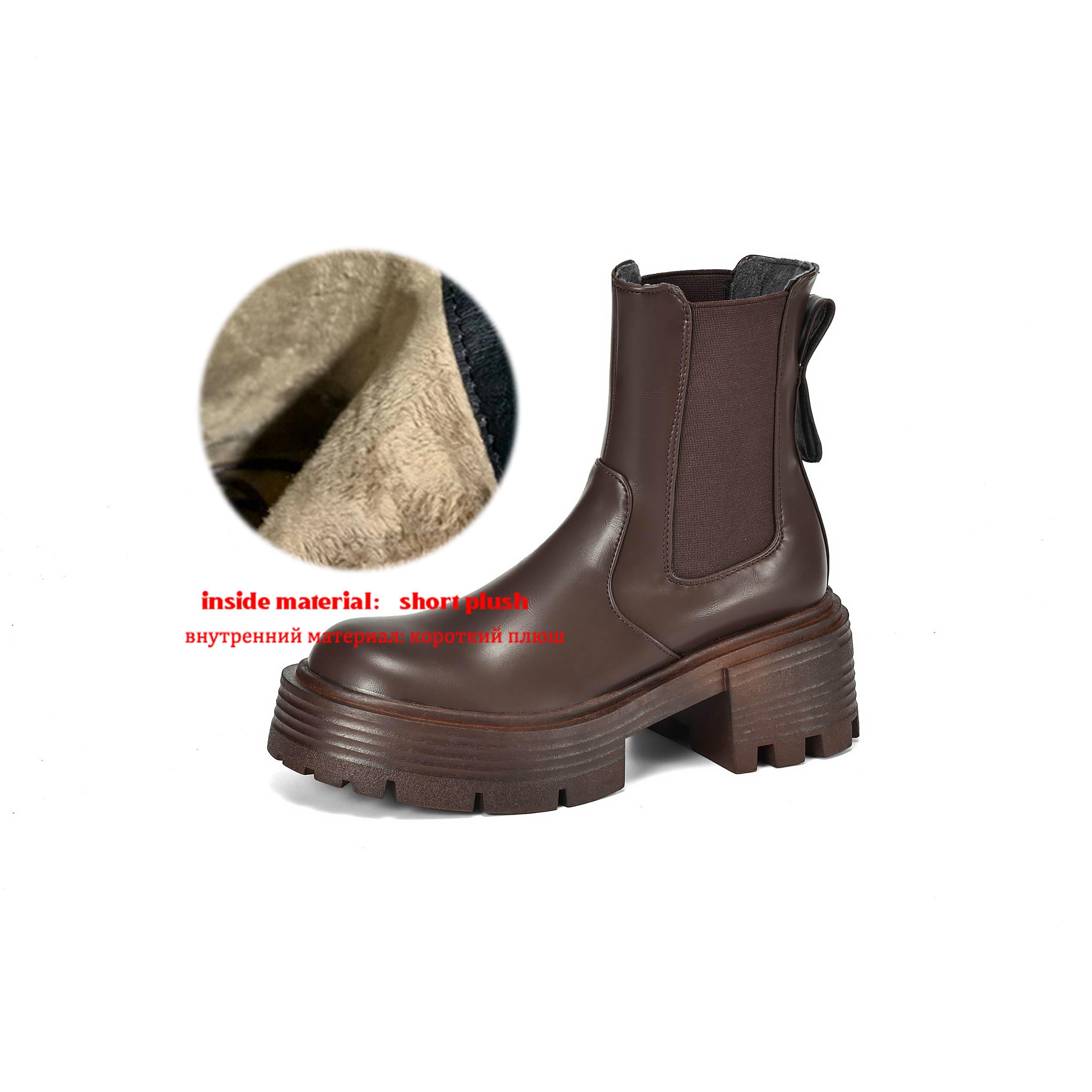 

Krazing Pot Microfiber Autumn Winter Shoes Thick High Heels Thick Bottom Size 43 Motorcycle Boots Knitwear Ankle Boots 43