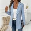 Womens Elegant Slim Fit Blazer With 3D Striped Plaid Print Notched Collar Single Button 2025