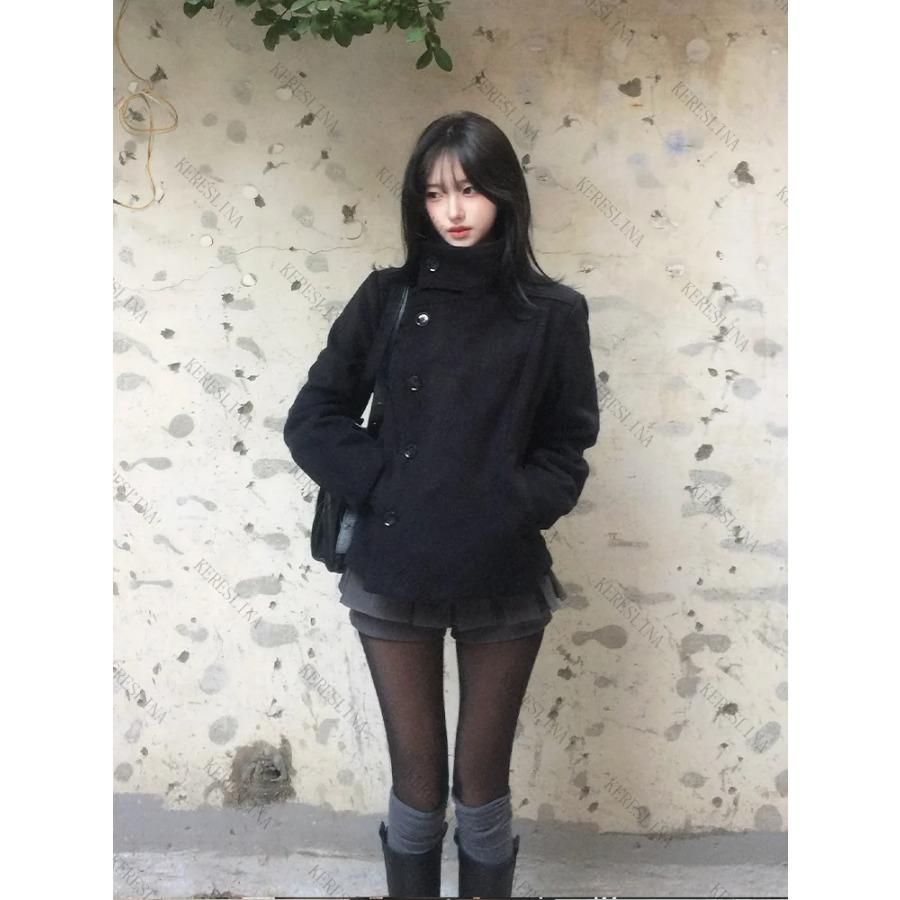 Street rudens/žiemos vienspalvis moteriškas aukštu kaklu paltas Y2K hip-hop retro Harajuku mielas kasdienis madingas universalus naujas moteriškas viršus