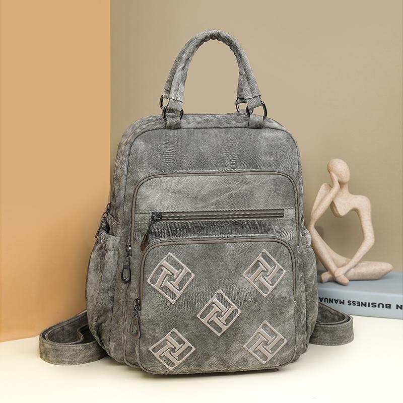 Vintage Leather Backpack for Women Casual Daypack Travel Shoulder Bag with Multi Pockets