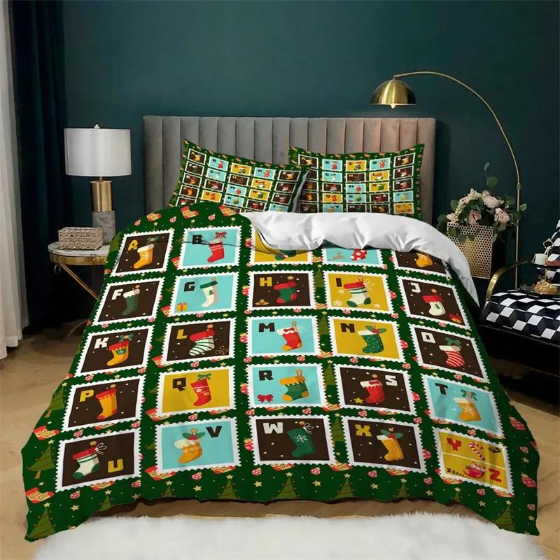 

Comforter Christmas Socks Twin Queen Santa Claus Trees Bedding Set Microfiber Cartoon Comforter For Teens Adults Decor Comforter (quilt)-EU Single(135*200cm)3pcs
