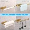 1PC Paper Towel Holder Under Cabinet Wall Mount Stainless Steel Kitchen Paper Towel Black Rack Self Adhesive No Drill Bathroom