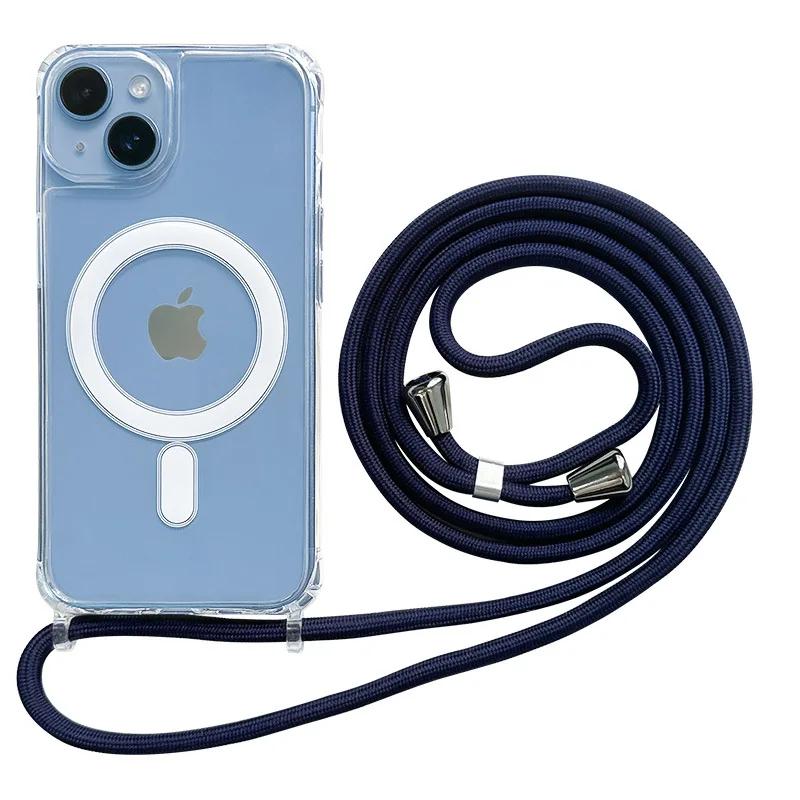 Laccetto a tracolla Custodia magnetica trasparente per 17 Air 16 15 Plus 14 13 12 Pro Max 11 Per Magsafe Cover posteriore rigida in acrilico PC
