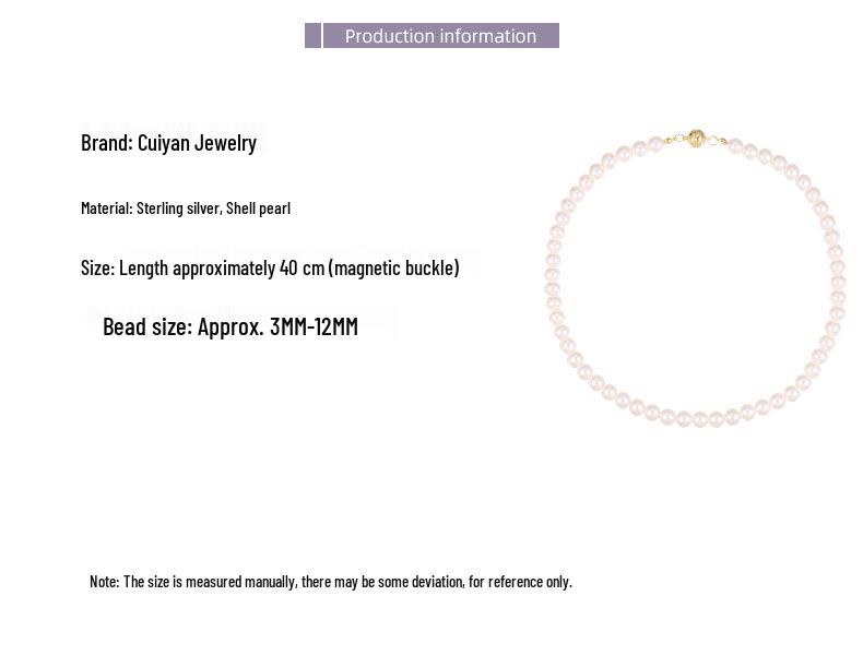 Cui Yan S925 Sterling Silver Korean Style Pearl Magnetic Clasp Necklace for Women - Elegant Versatile Clavicle Chain