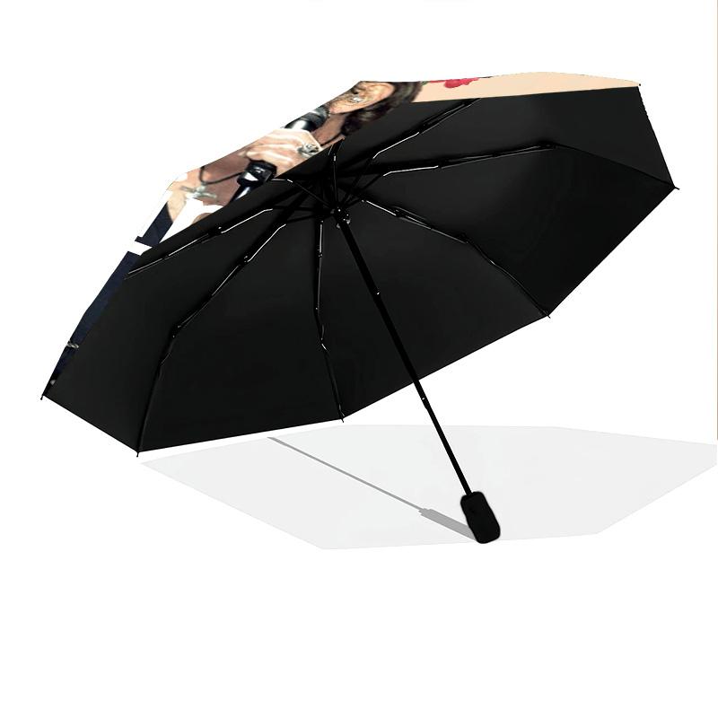 1pc Johnny Hallyday pattern Umbrella Portable Folding Umbrella Iron Frame Hole Bone Structure Outdoor Home Umbrella