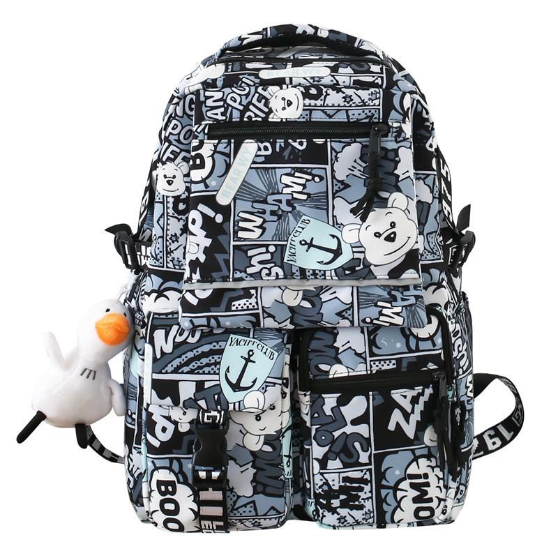 Школьная сумка большой емкости Мужская Персонализированная Граффити Японский Повседневный Рюкзак Женский Модный Бренд Спортивный Для Старшеклассников  модный