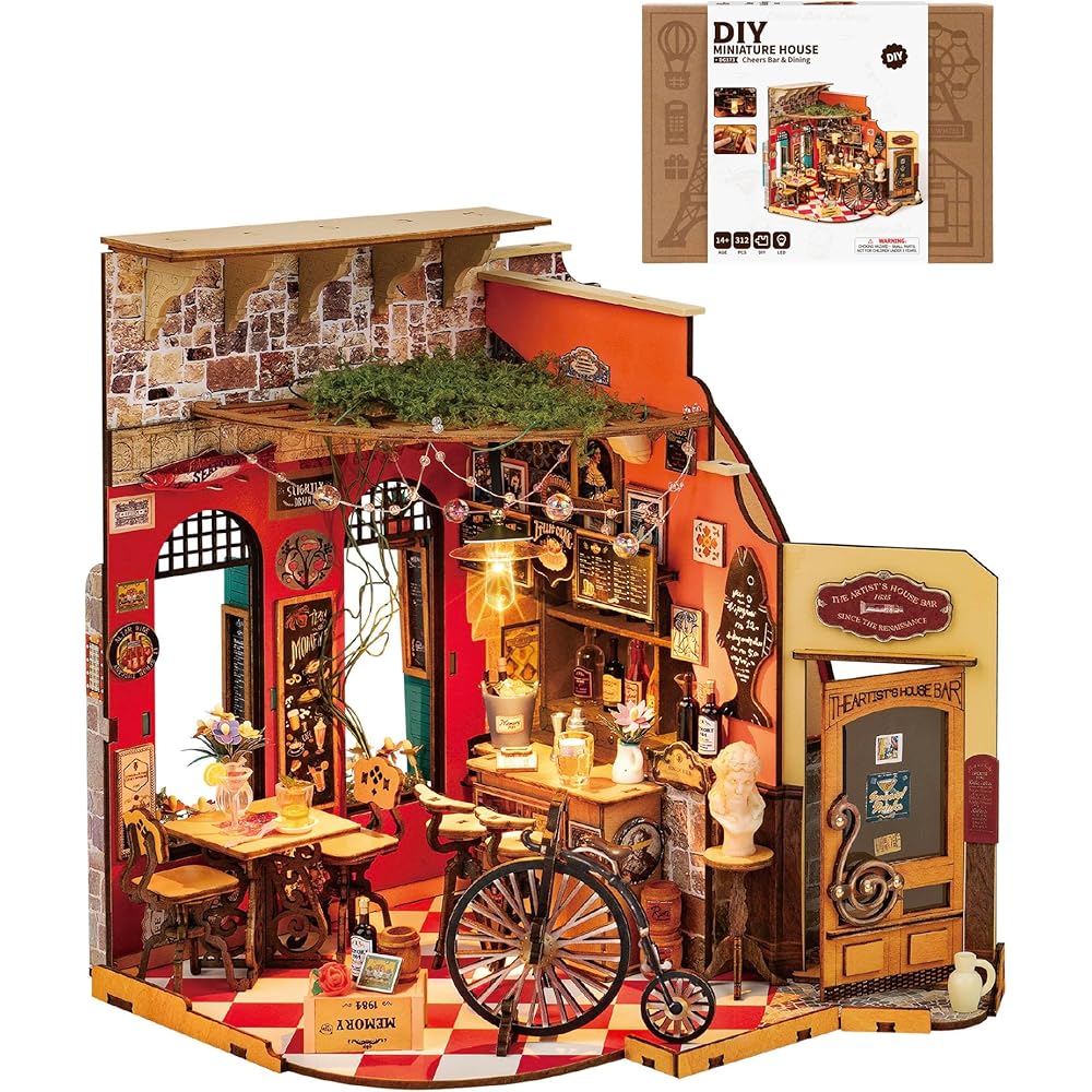 Robotime Miniature House Kit DIY Wooden Puzzle Model House with Illustrated Instructions for Adults and Kids