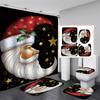 Santa Christmas Shower Curtain Set Bath Mat Anti -Slip Carpet Bathroom Partition Waterproof Home Decoration Cortinas Para Ba ñO