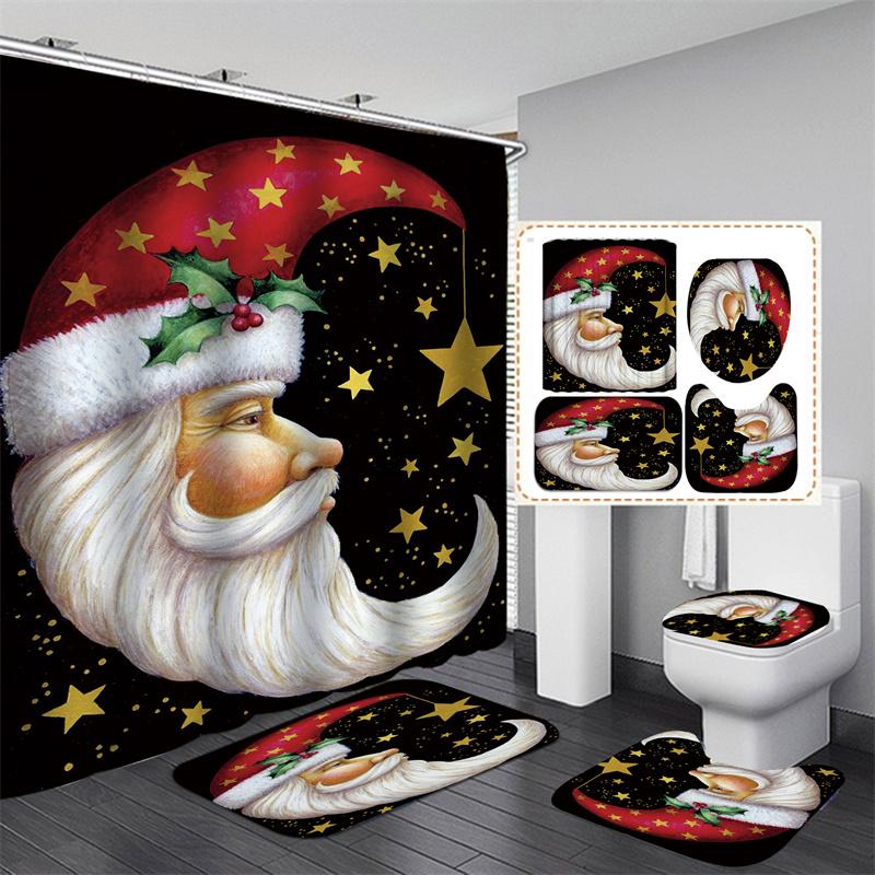 Santa Vánoční sada sprchových závěsů Vanová předložka Protiskluzový koberec Koupelnová přepážka Vodotěsná Domácí dekorace Cortinas Para Ba ñO