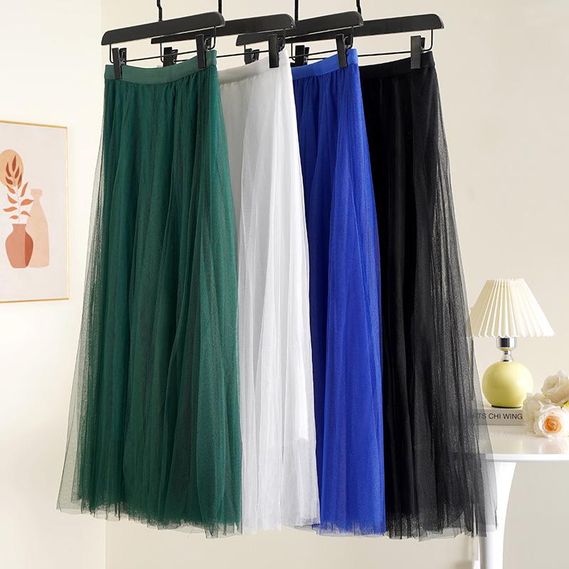 Layered Mesh Skirt for Women Midi Length High Waisted A-line Skirts Women's Halloween Skirts Fairy Tiered Skirt Mesh Elastic Waist Tulle Skirts