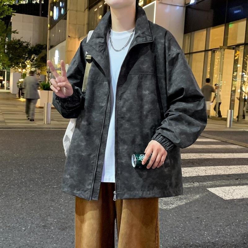 American Retro Leather Pattern Loose Casual Stand-up Collar Hip-hop Outdoor Sports Windproof Pilot Couple