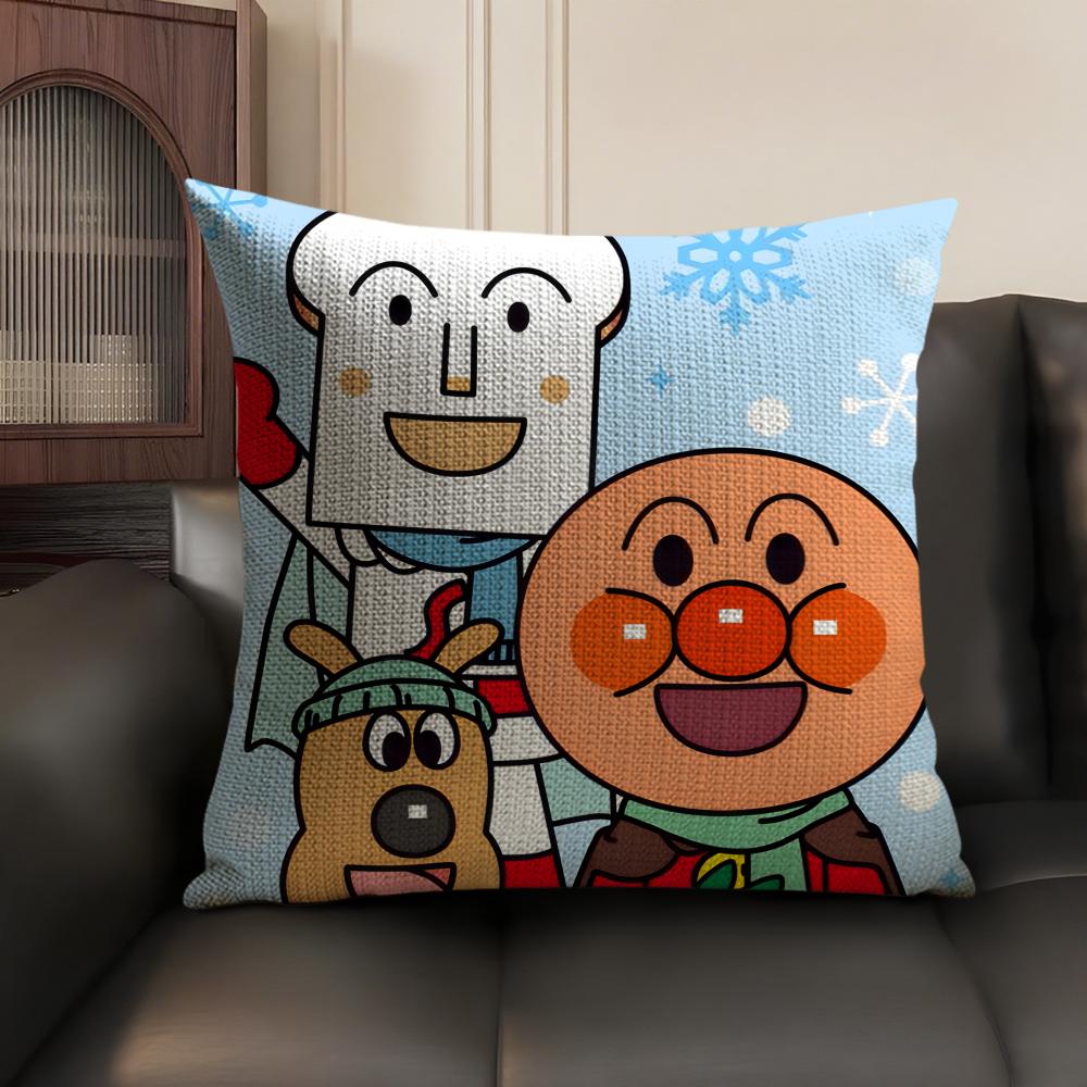Cartoon AAnpanman Cute Cushion Cover Natural Linen Organic Fabric DoubleSided Printing Sofa Home Decor Gift Pillow Case