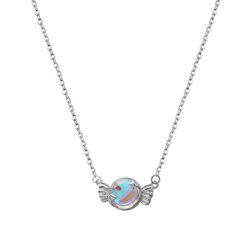 Blue Candy Pendant Necklace for Women Flashing Diamond Clavicle Chain High-end Niche Design Ins Style