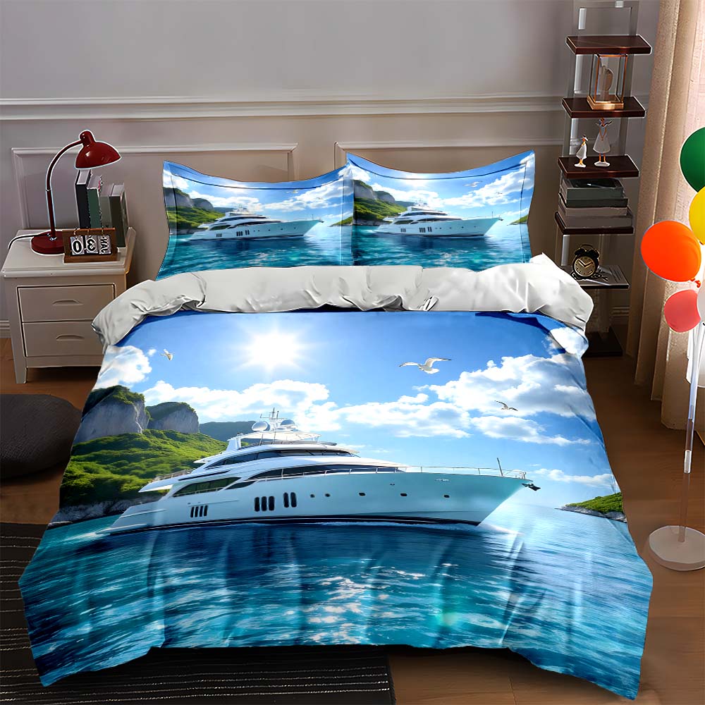 

Luxury yacht seascape Bedding Duvet cover sets Duvet covers Pillowcases gifts (1 * Duvet Cover 2 * Pillowcases, without duvet insert) 135x200cm