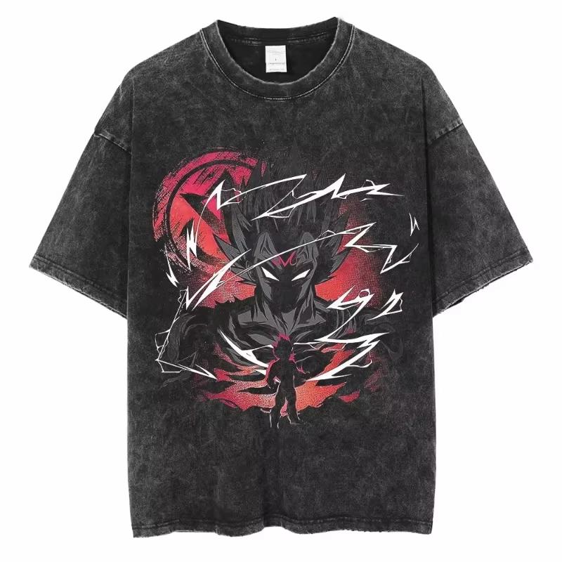 Vintage Washed Dragon Ball T Shirt with Goku and Gohan Anime Print Streetwear Casual Daily Wear Yk Retro Summer new