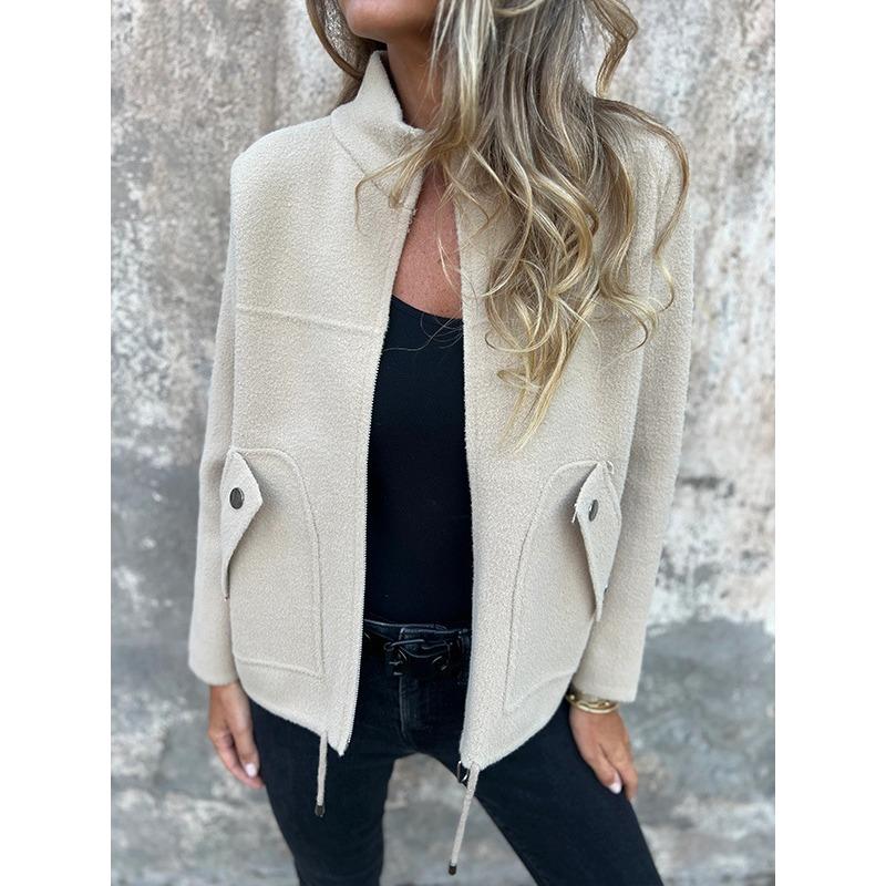 Autumn Winter New Women's Casual Wool Lapel Tether Fake Pocket Blazer