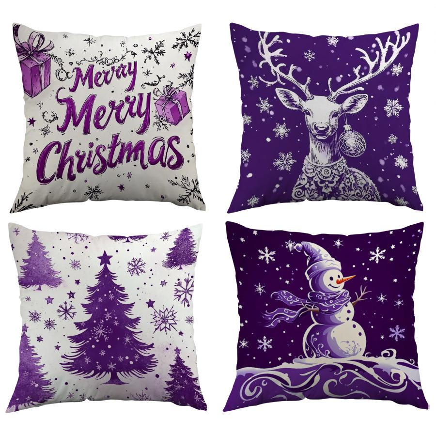 Pillow Cover Christmas Purple Simple Print Home Sofa Cushion Cover Pillow Cover