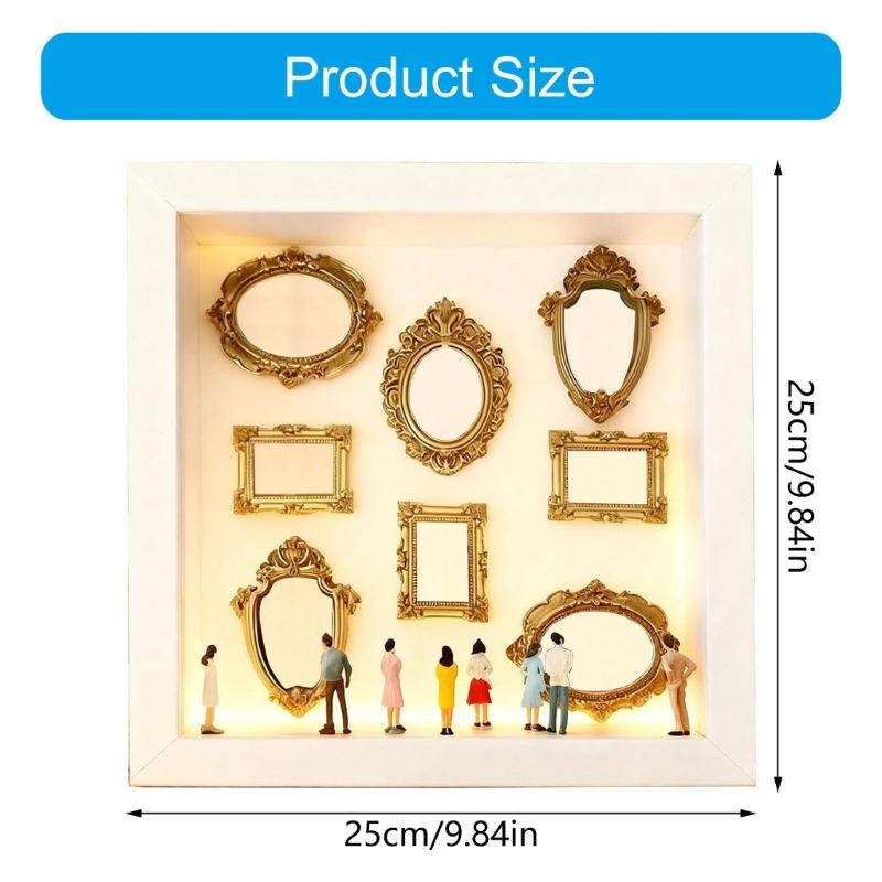 DIY Personalize Mini Museums Silhouettes Box Set with Gold Frame and Mini Figures Photo Display Shadows Box for Home Decors