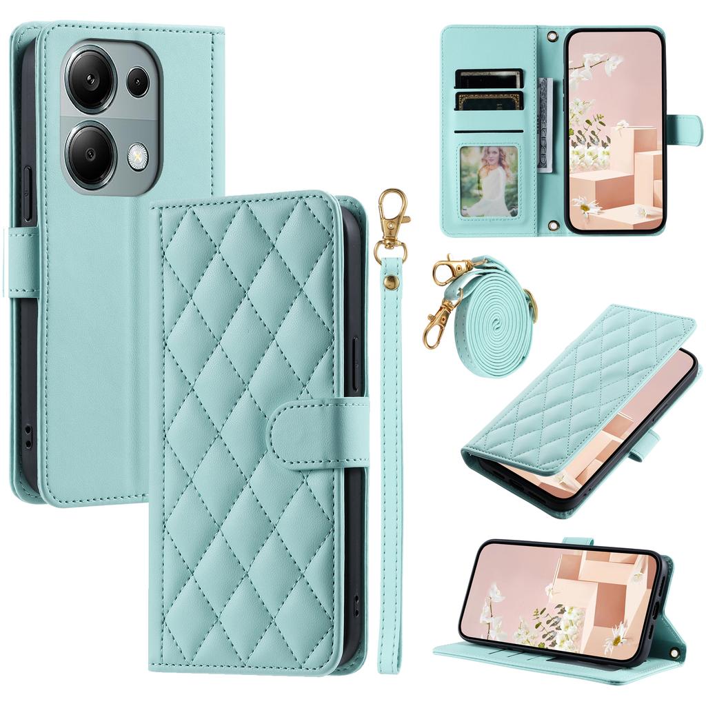 For Xiaomi Redmi Note 13 Pro 4G/Poco M6 Pro 4G Magnetic Phone Case Leather Rhombus Grid Stand Cover