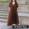 Fashion Summer V-Neck Short Sleeve Spring Solid Color Print Casual Dresses