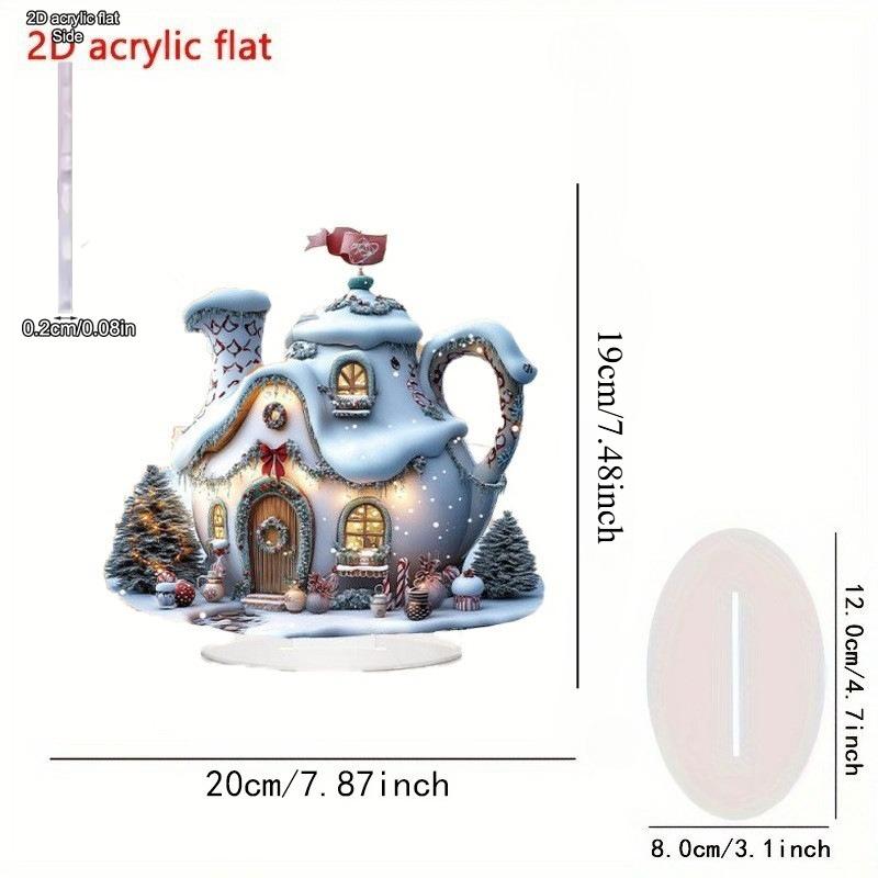 2D Flat Water Kettle Snow Hut Acrylic Desktop Decoratio, Christmas, with Base, Suitable for Wall Decoration, Porch, Room, Villa, Accents Home, Hallway