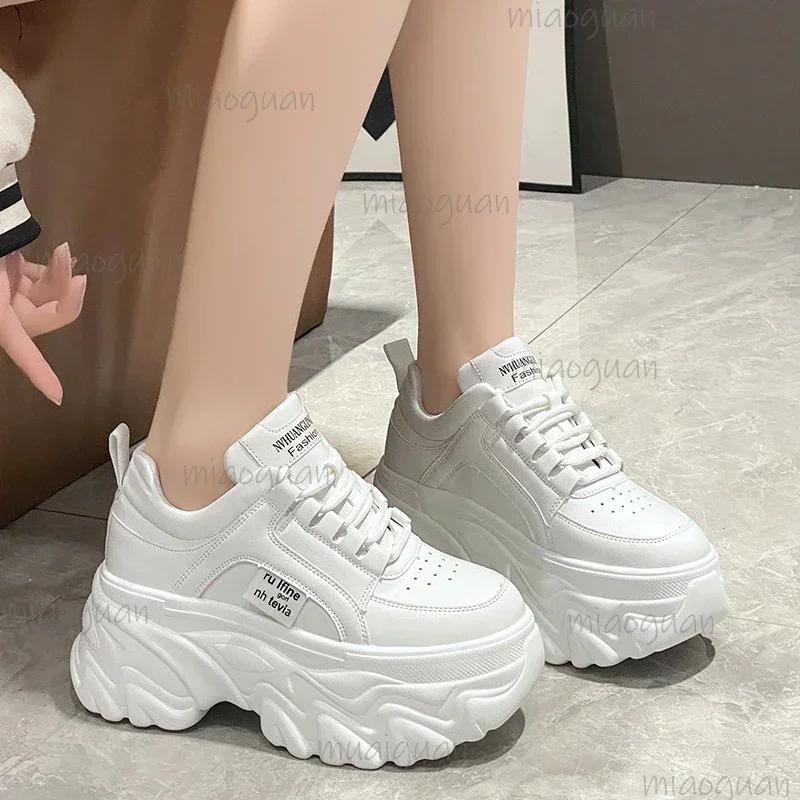 Fashion White Black Chunky Sneakers Women Spring Autumn Thick Bottom Shoes Woman Fashion PU Leather Platform Casual Sneakers Ladies
