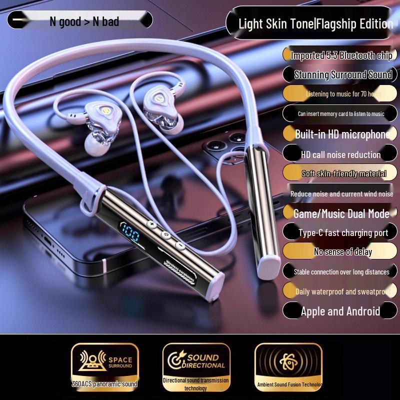 2025 Bluetooth Neckband Headphones: Wireless, Long Battery, Sport, In-Ear, Metallic Sound