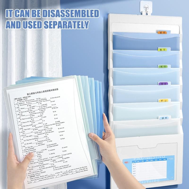 Folding Wall Mount Document Organiser 6 Pocket File Storage Bag Expandable File Organiser for Office School Classroom