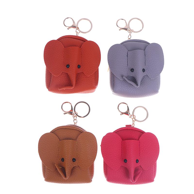 Pu Leather Elephant Money Bag Women Coin Purse With Key Ring Multifunctional Zipper Cartoon Storage Bags Key Case