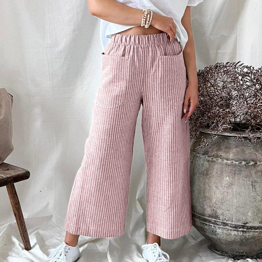2026 New Women's Linen Cotton Blend Straight Leg Pants, Loose Fit Elastic Waist Casual Trousers for All Seasons