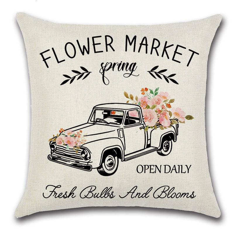 Pillow Case Spring Throw Pillow Case Flower Truck Farm Print Home Decor Cushion Cover Back Cushion
