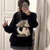Autumn/Winter Small Dog Jacquard Sweater: Women's Casual Loose-Fit, Age-Reducing, Trendy Round Neck Knitwear.