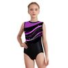 Girls Stylish Print Round Neck Sleeveless Patchwork Gymnastics Leotard Figure Skating Acrobatics Dance Bodysuit
