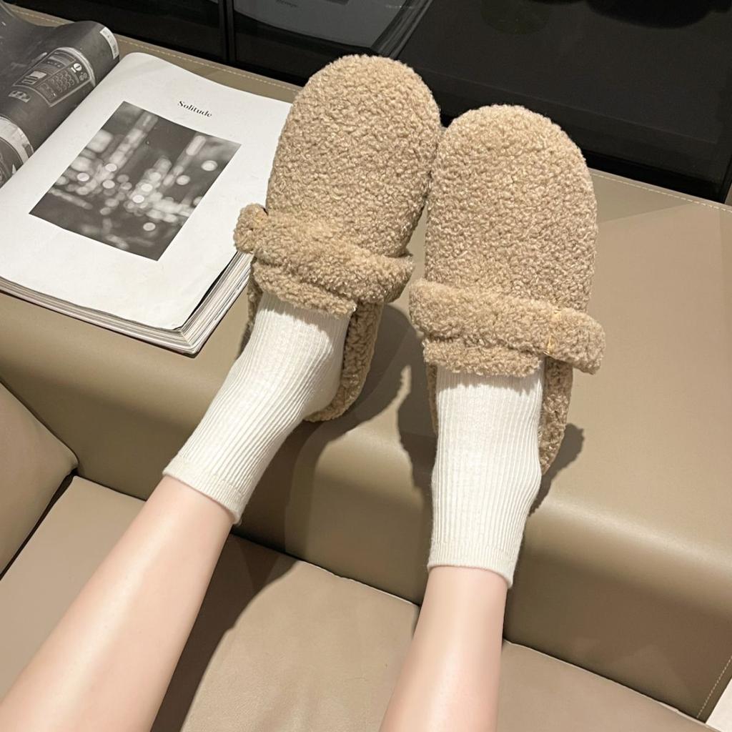 Korean version of Baotou Mao Mao slippers for women's outer wear 2025 new autumn and winter fashion cute velvet maternity cotton slippers for women