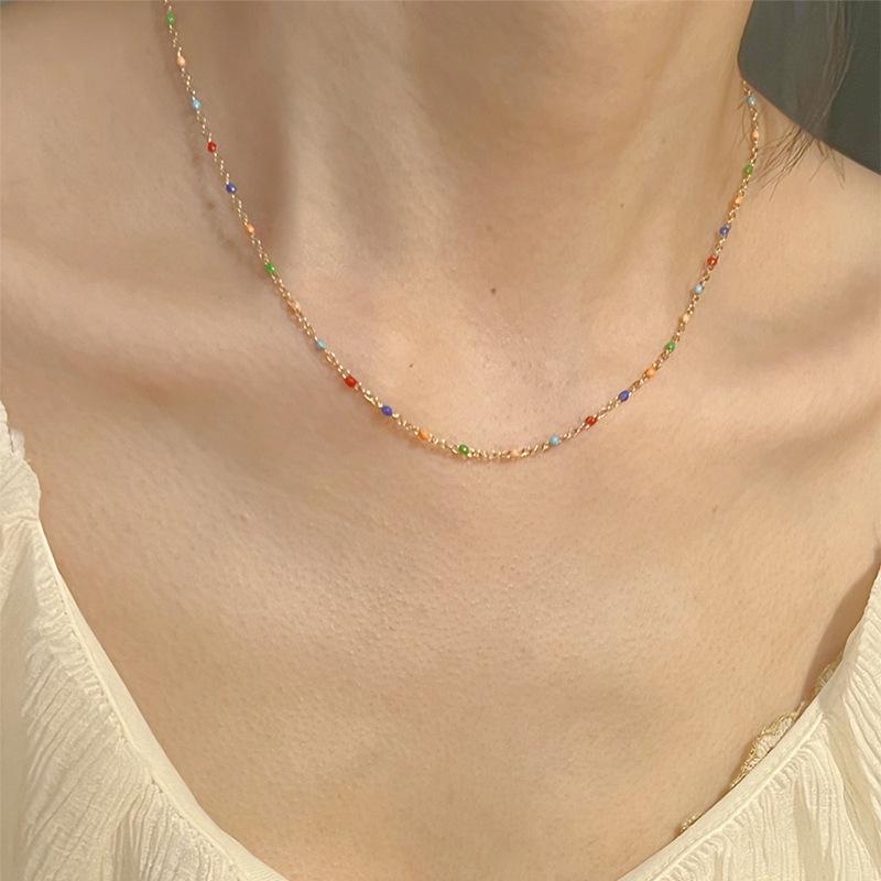 Stainless Steel Bead Chain Women's Necklace Gold Beau and Colorful Link Beauty Beauty Bead Chain Wholesale