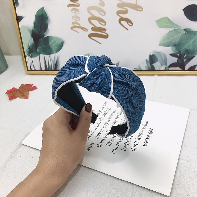 Wide Women Headpiece Vintage Denim Cloth Knotted Headbands for Female Daily Shopping Head Wears