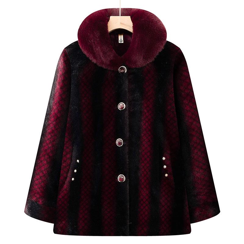 Grandma Winter Faux Mink Velvet Coat - New Style Fur Collar Jacket for Middle-Aged & Elderly Women, High-End Mom's Warm Clothing