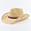 Summer Straw Western Cowboy Hat for Women Men Outdoor Hollow Out Travel Beach Sun Hat