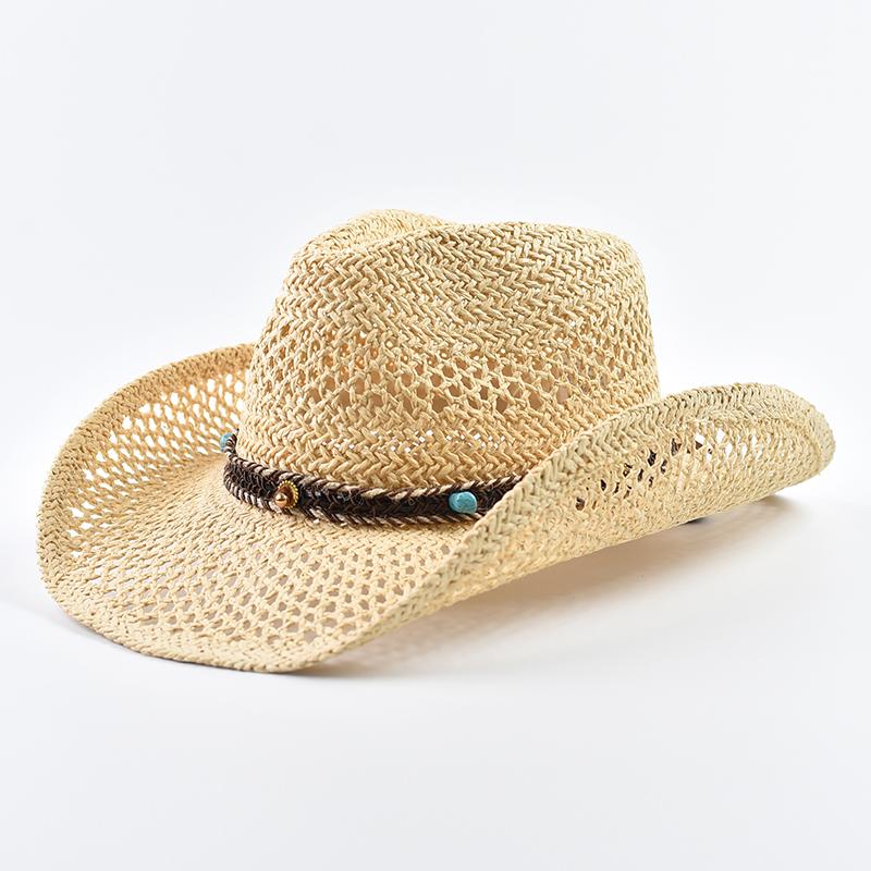 Summer Straw Western Cowboy Hat for Women Men Outdoor Hollow Out Travel Beach Sun Hat