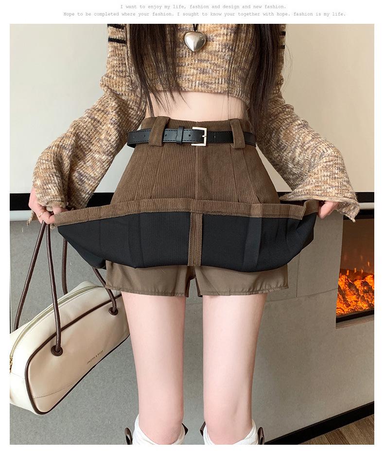 2026 Autumn/Winter Korean Academy Corduroy High-Waist A-line Pleated Skirt