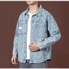 Men's Retro Washed Jacquard Denim Jacket - Spring & Autumn Trend