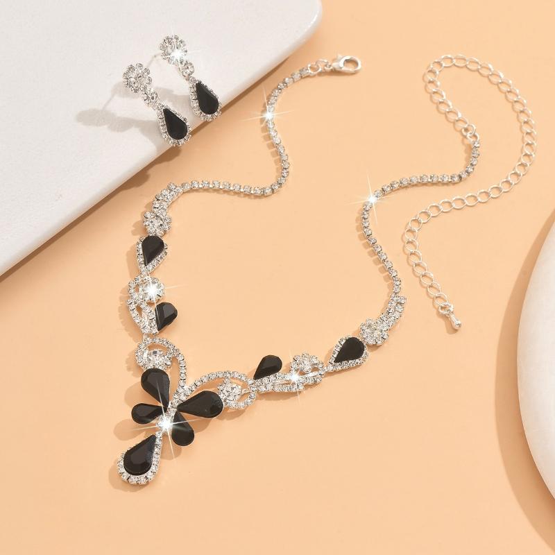 3 Pieces/set of Luxurious Sparkling Water Droplet Shaped Inlaid Zircon Necklace Earrings, Women's Wedding Banquet Jewelry Gifts