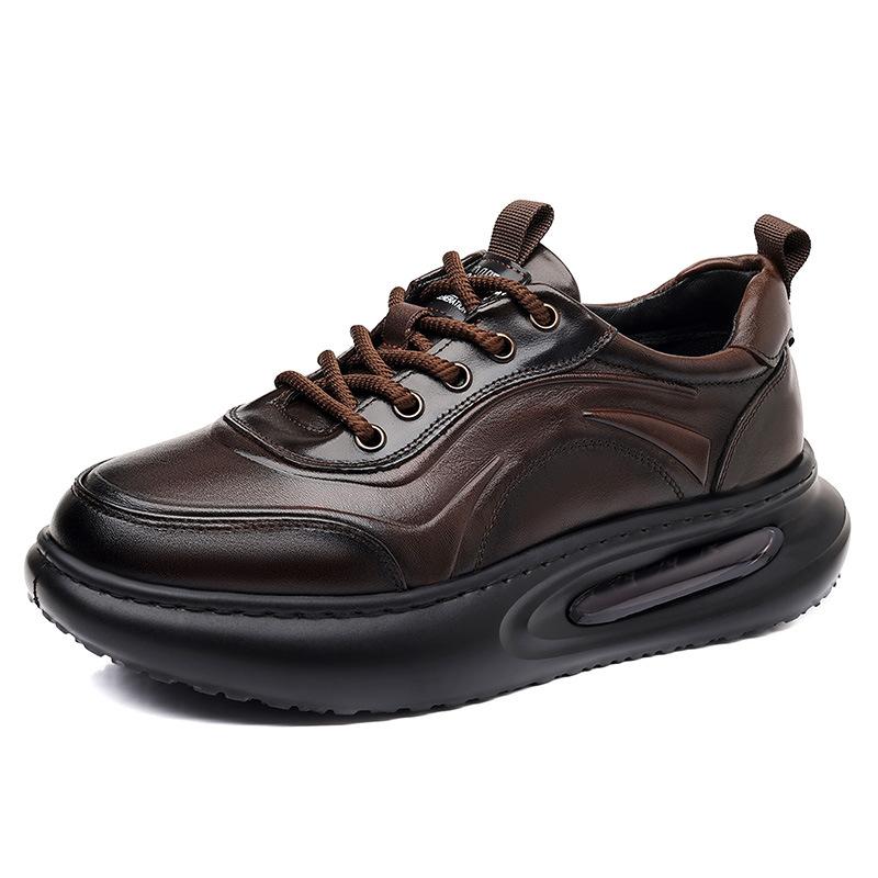 Autumn New Leather Men's Shoes Trendy Shoes Thick Sole Heightening Dad Shoes Versatile Air Cushion Light Sports Casual Shoes Men