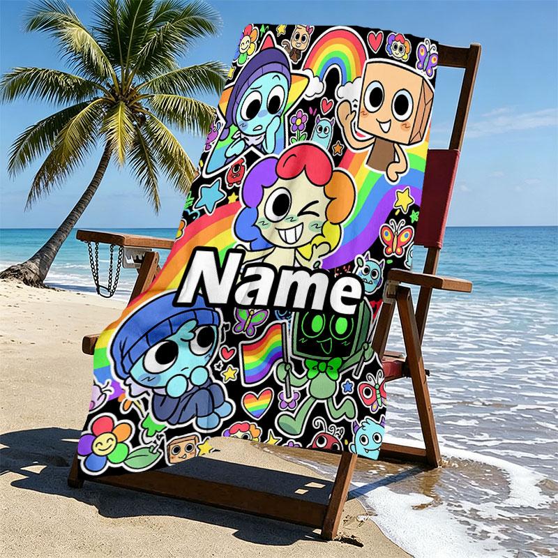 Custom Name Personalized Dandy's World Print Beach Towel, for Trip Camping Beach Party Home Decor, Birthday Gift for Family & Friends