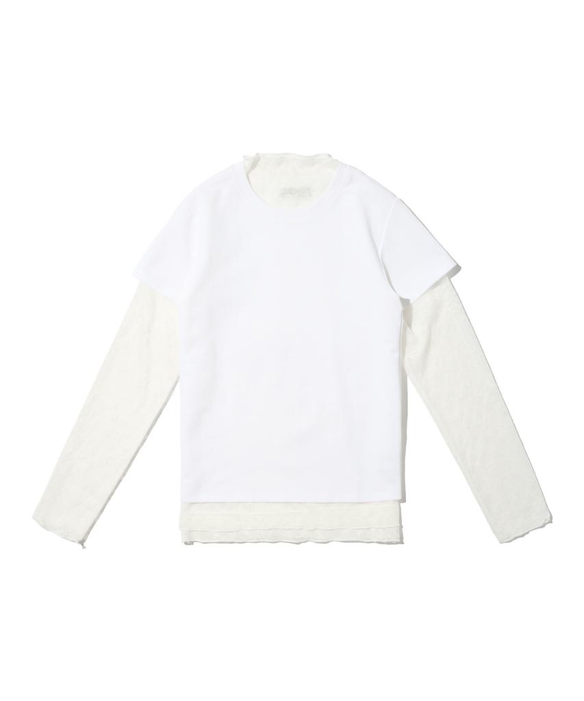 CARGOBROS FOR WOMAN Star See-Through Long Sleeve Layered Short Sleeve Tee Set (Ivory/Ivory)