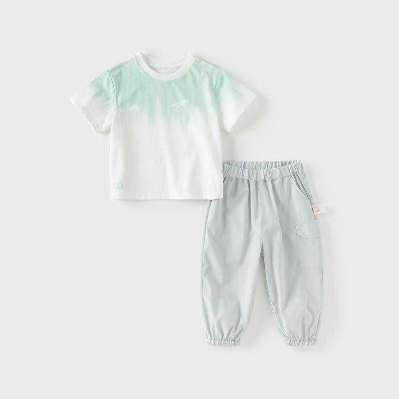 David Bella Kidsren s Antibacterial Cooling Pants Set 2026 Summer New Style Boys  Short-Sleeved Thin T-Shirt Two-Piece Set Spruce Green [Spot] 80