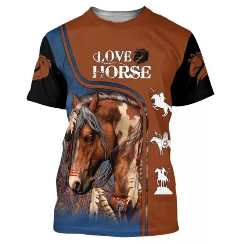 Fashion Love Horse Animal Pattern Tshirt For Men 3D Print Men's Harajuku O-Neck Short Sleeve Oversized Tee Shirts Tops